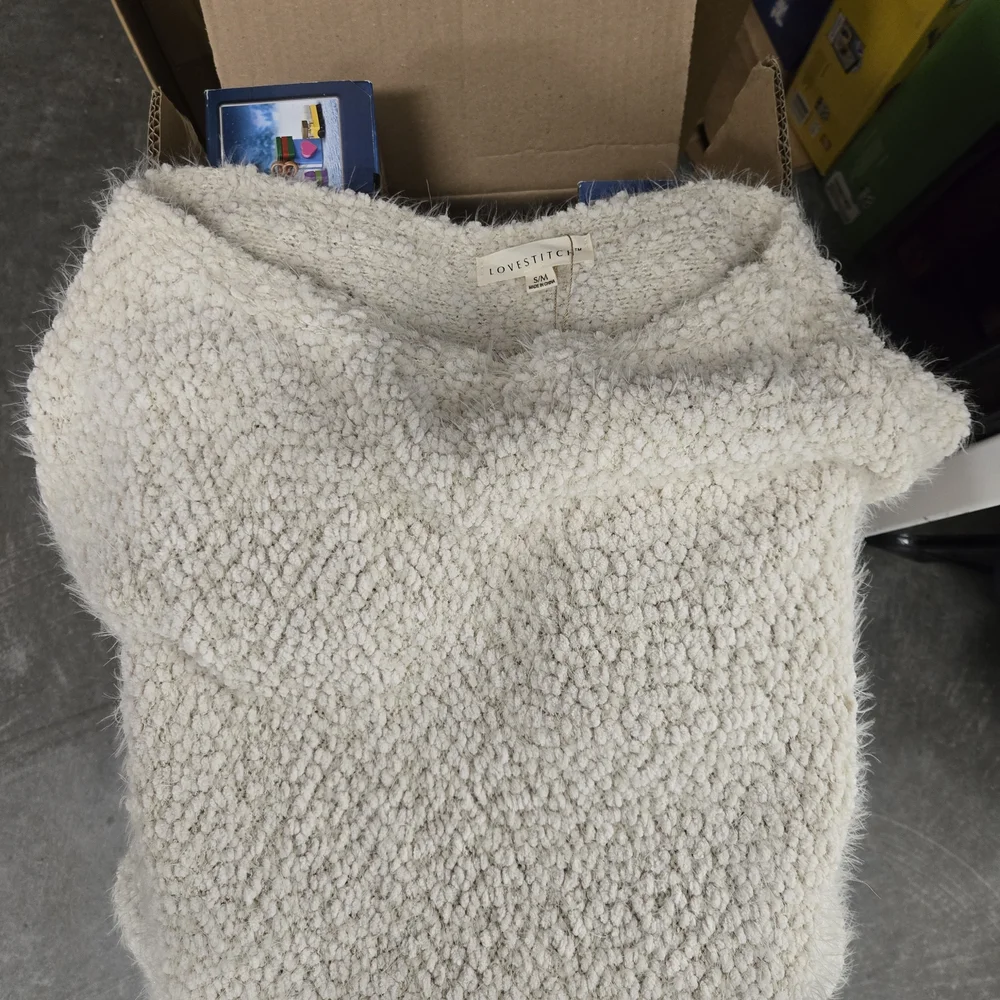 Lovestitch Cream Textured Bouclé Knit Sweater S/M Cozy Oversized Pullover - Picture 5 of 8